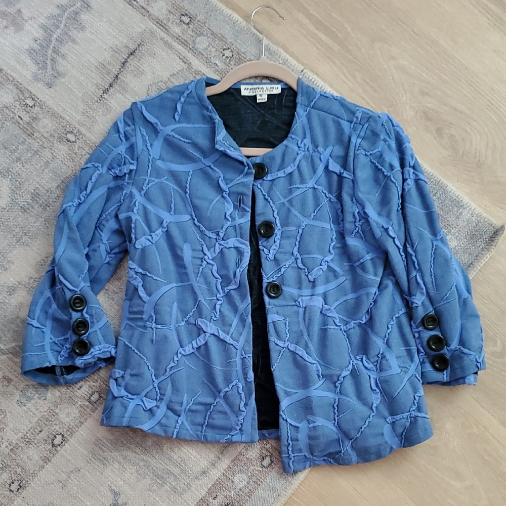Andria Lieu Collection Blue Textured 3/4 Sleeve Blazer Jacket SzS